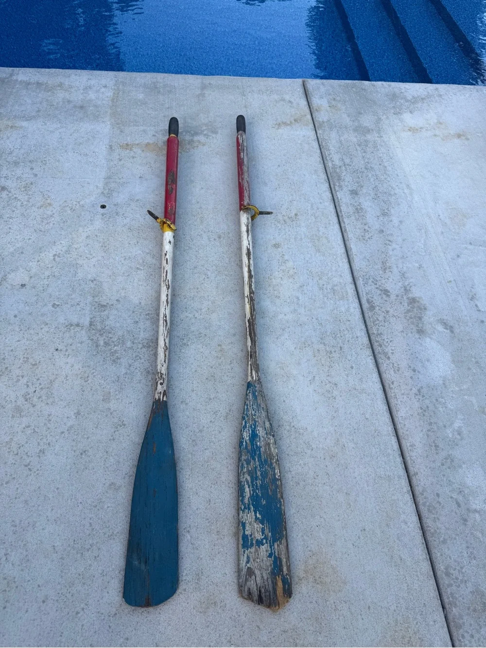 Vintage Wooden Boat Oars Original Paint And Metal Oar Locks Rare Find